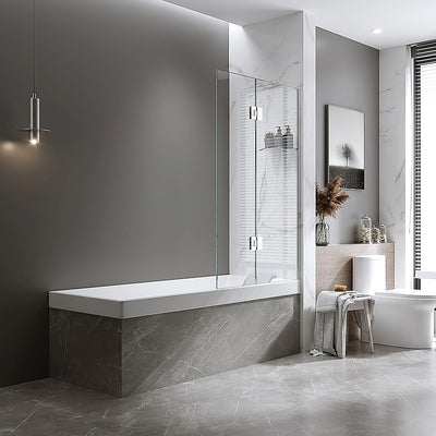 100cm Frameless Glass Bath Screen with Brass Brackets - White