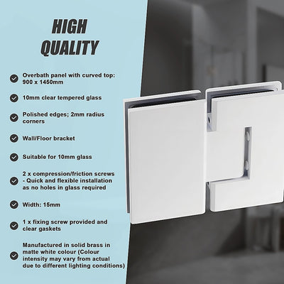 100cm Frameless Glass Bath Screen with Brass Brackets - White