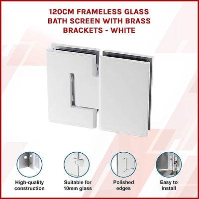 120cm Frameless Glass Bath Screen with Brass Brackets - White