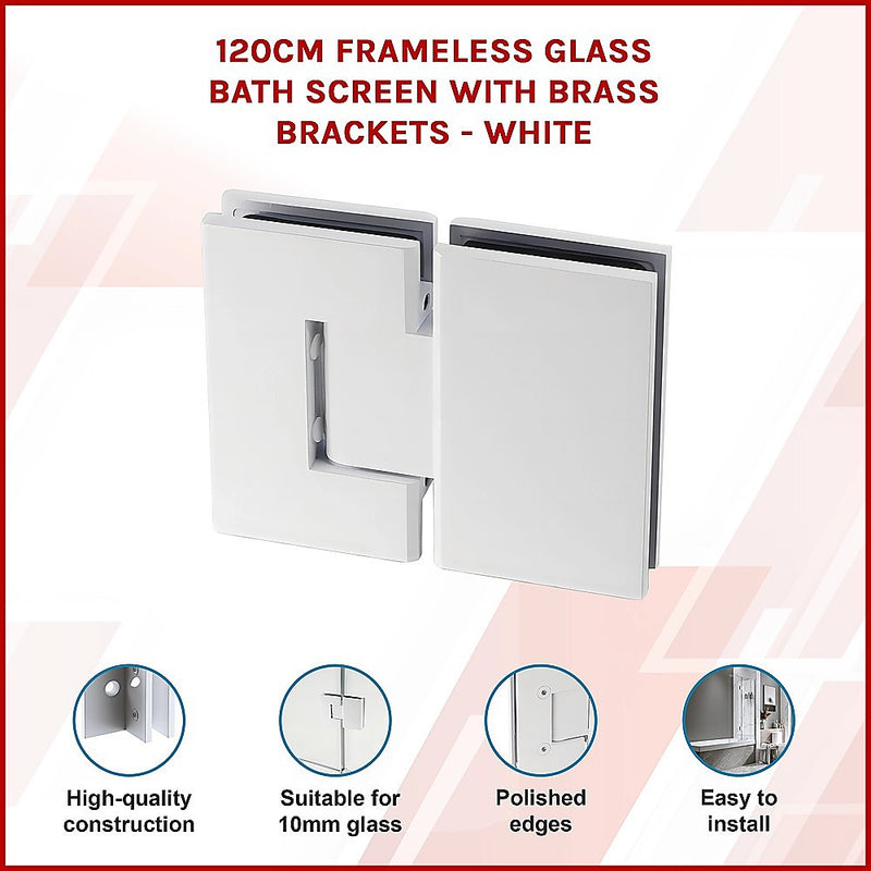 120cm Frameless Glass Bath Screen with Brass Brackets - White