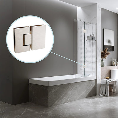 100cm Frameless Glass Bath Screen – Brass Wall U-Brackets in Nickel for Stylish Bathroom Upgrade