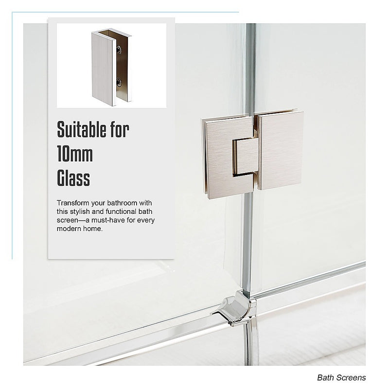 100cm Frameless Glass Bath Screen – Brass Wall U-Brackets in Nickel for Stylish Bathroom Upgrade