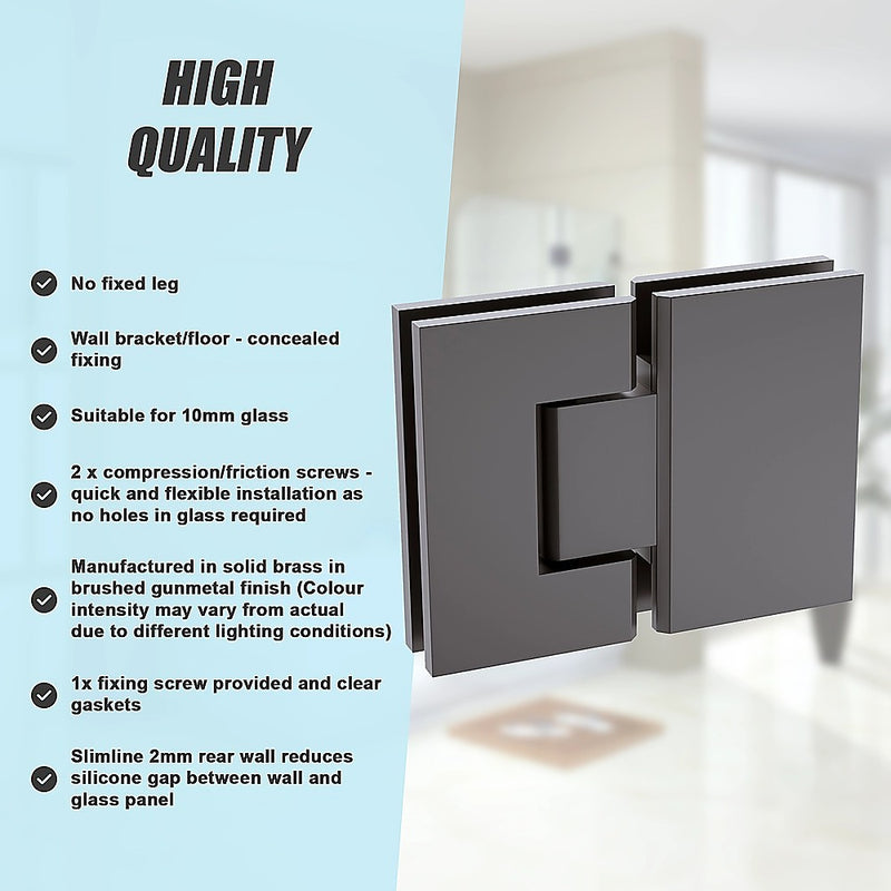 120cm Frameless Glass Bath Screen – Brass Wall U-Brackets in Gunmetal for Stylish Bathroom Upgrade