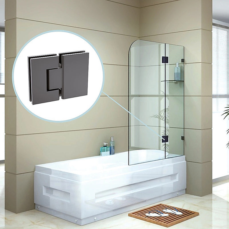 120cm Frameless Glass Bath Screen – Brass Wall F-Brackets in Gunmetal for Stylish Bathroom Upgrade