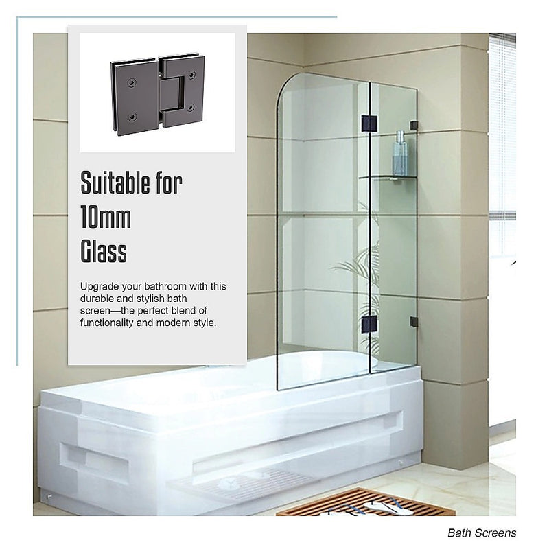 120cm Frameless Glass Bath Screen – Brass Wall F-Brackets in Gunmetal for Stylish Bathroom Upgrade