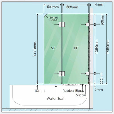 120cm Frameless Glass Bath Screen – Brass Wall F-Brackets in Gunmetal for Stylish Bathroom Upgrade