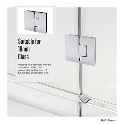 120cm Frameless Glass Bath Screen with Channel and Stainless Steel Hinges- Chrome