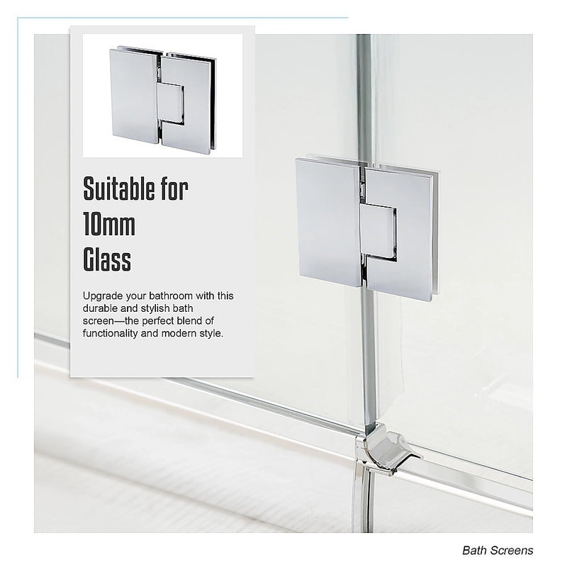 120cm Frameless Glass Bath Screen with Channel and Stainless Steel Hinges- Chrome