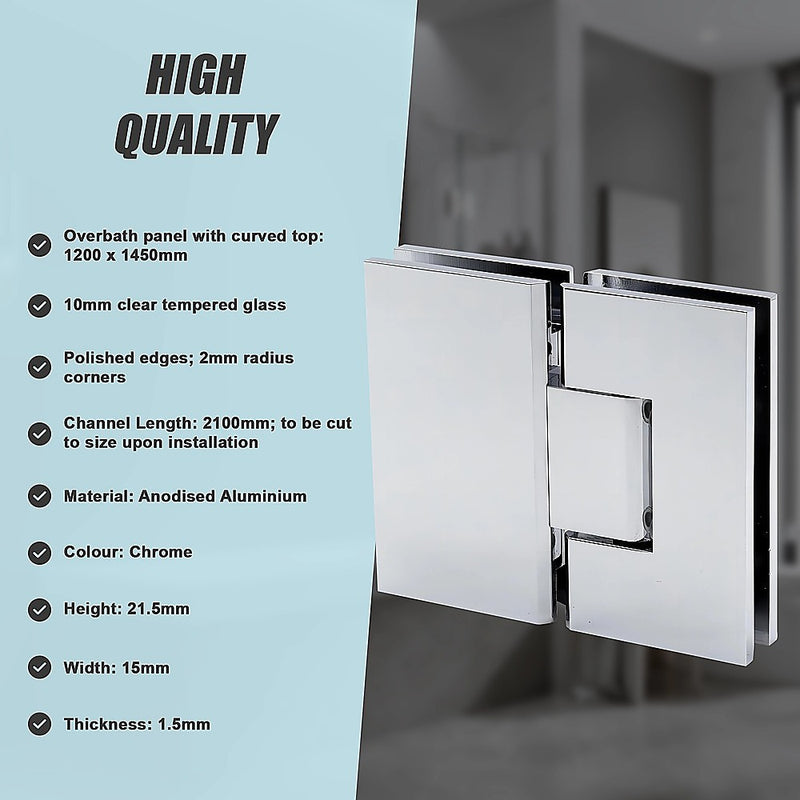 120cm Frameless Glass Bath Screen with Channel and Stainless Steel Hinges- Chrome