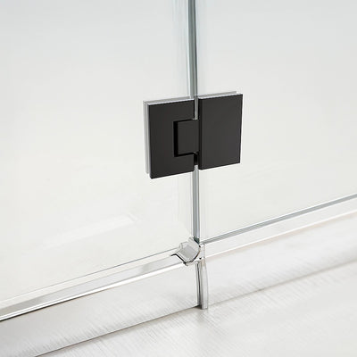 120cm Frameless Glass Bath Screen with Channel and Stainless Steel Hinges- Black