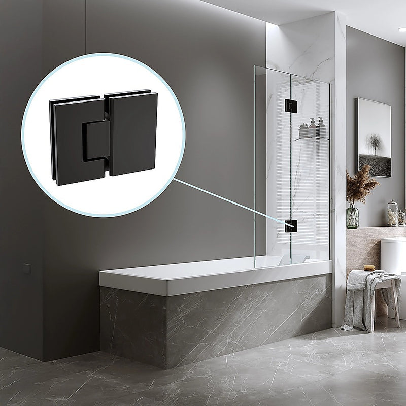 120cm Frameless Glass Bath Screen with Channel and Stainless Steel Hinges- Black