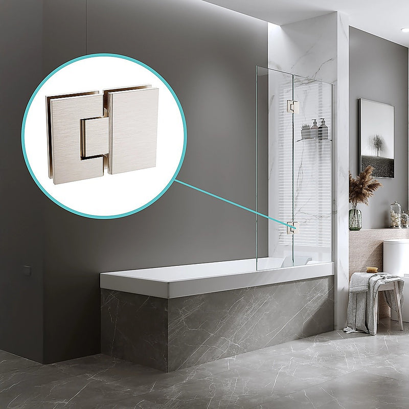 100cm Frameless Glass Bath Screen with Channel and Stainless Steel Hinges- Nickel