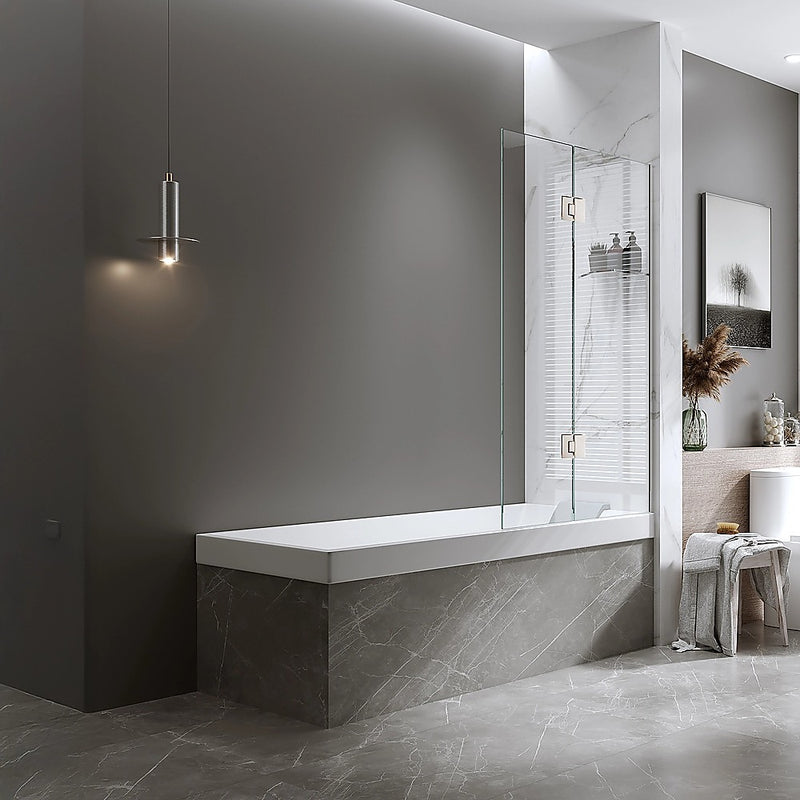 100cm Frameless Glass Bath Screen with Channel and Stainless Steel Hinges- Nickel