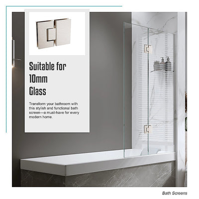 100cm Frameless Glass Bath Screen with Channel and Stainless Steel Hinges- Nickel
