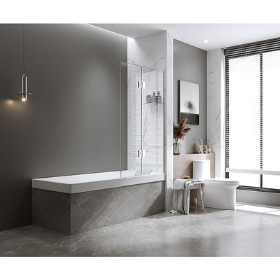 120cm Frameless Glass Bath Screen – Wall Channel with Stainless Steel Hinges in Nickel Finish