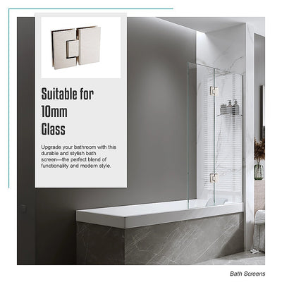 120cm Frameless Glass Bath Screen with Channel and Stainless Steel Hinges- Nickel