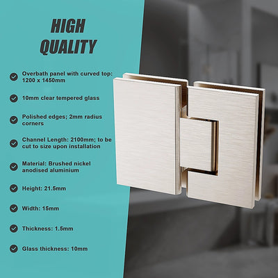 120cm Frameless Glass Bath Screen with Channel and Stainless Steel Hinges- Nickel