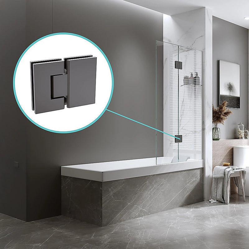 100cm Frameless Glass Bath Screen with Channel and Stainless Steel Hinges- Gunmetal