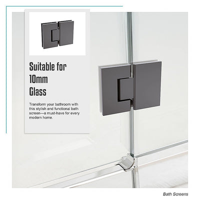 100cm Frameless Glass Bath Screen with Channel and Stainless Steel Hinges- Gunmetal