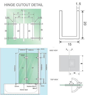 100cm Frameless Glass Bath Screen with Channel and Stainless Steel Hinges- Gunmetal