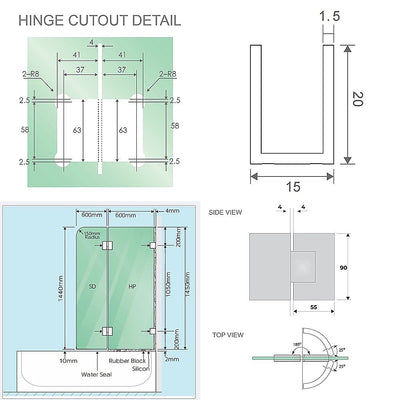 120cm Frameless Glass Bath Screen with Channel and Stainless Steel Hinges- Gunmetal