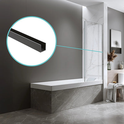 120cm Frameless Glass Bath Screen with Channel and Brass Hinges - Black