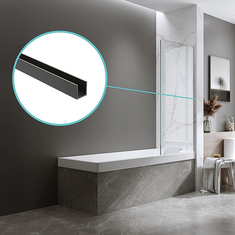 120cm Frameless Glass Bath Screen with Channel and Brass Hinges - Black