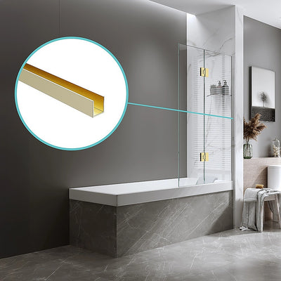 100cm Frameless Glass Bath Screen with Channel and Brass Hinges - Gold