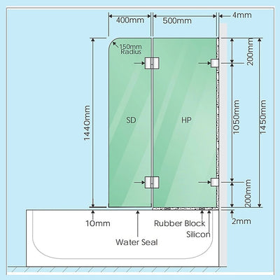 100cm Frameless Glass Bath Screen with Channel and Brass Hinges - Gold