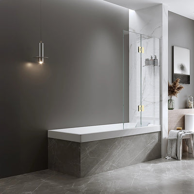 120cm Frameless Glass Bath Screen with Channel and Brass Hinges - Gold