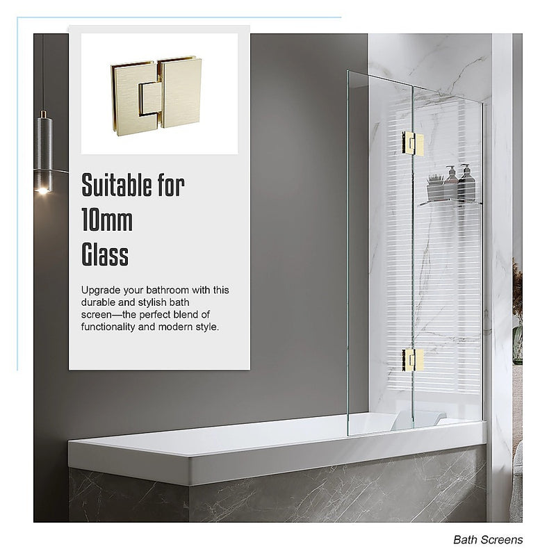 120cm Frameless Glass Bath Screen with Channel and Brass Hinges - Gold