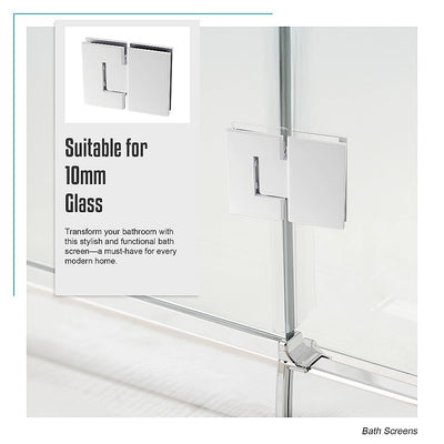 100cm Frameless Glass Bath Screen with Channel and Brass Hinges - White