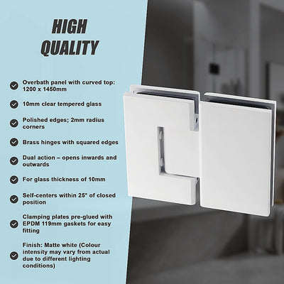 120cm Frameless Glass Bath Screen with Channel and Brass Hinges - White
