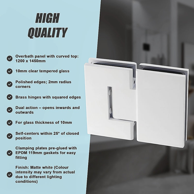 120cm Frameless Glass Bath Screen with Channel and Brass Hinges - White