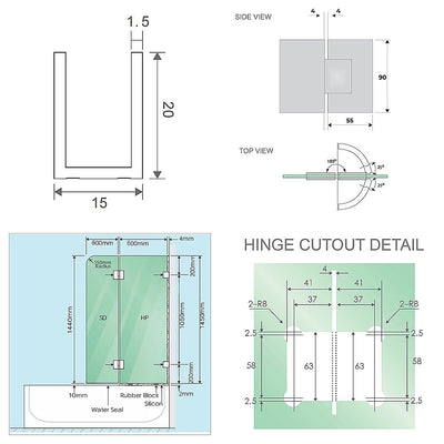 120cm Frameless Glass Bath Screen with Channel and Brass Hinges - White