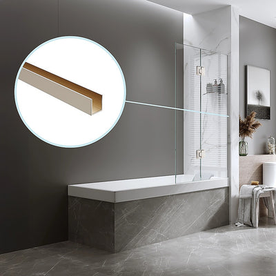 100cm Frameless Glass Bath Screen with Channel and Brass Hinges - Nickel