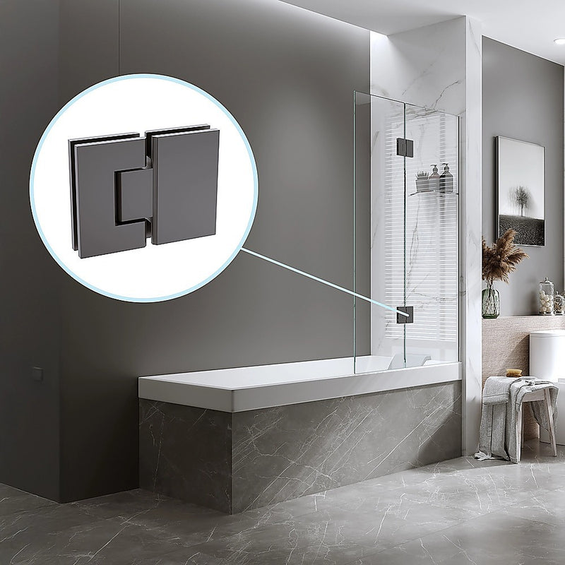 90cm Frameless Glass Bath Screen with Channel and Brass Hinges - Gunmetal
