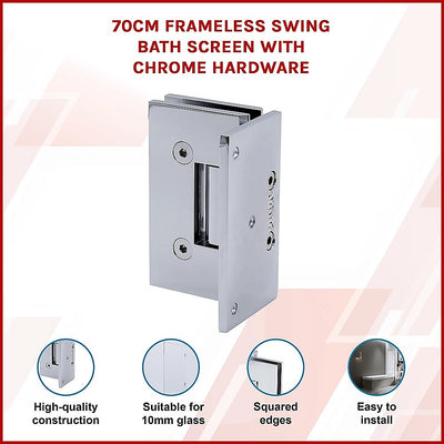 70cm Frameless Swing Bath Panel with Chrome Hardware