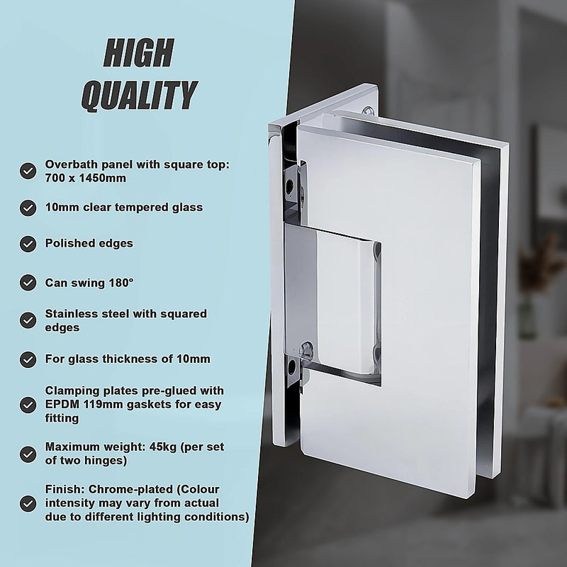 70cm Frameless Swing Bath Panel with Chrome Hardware
