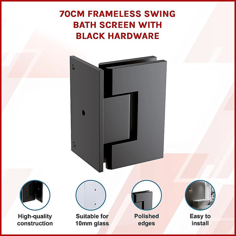 70cm Frameless Swing Bath Panel with Black Hardware