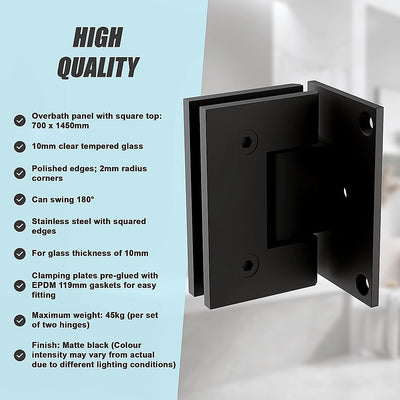 70cm Frameless Swing Bath Panel with Black Hardware