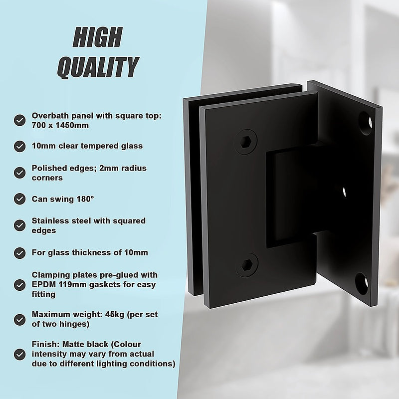 70cm Frameless Swing Bath Panel with Black Hardware