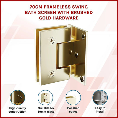 70cm Frameless Swing Bath Panel with Brushed Gold Hardware