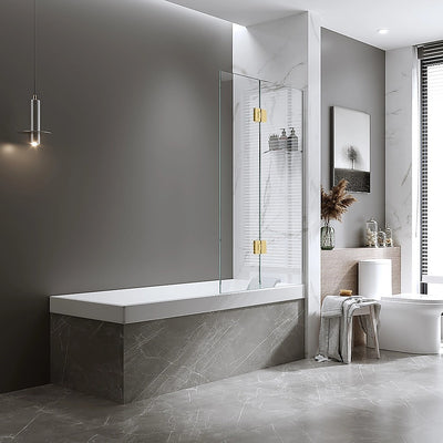 70cm Frameless Swing Bath Panel with Brushed Gold Hardware