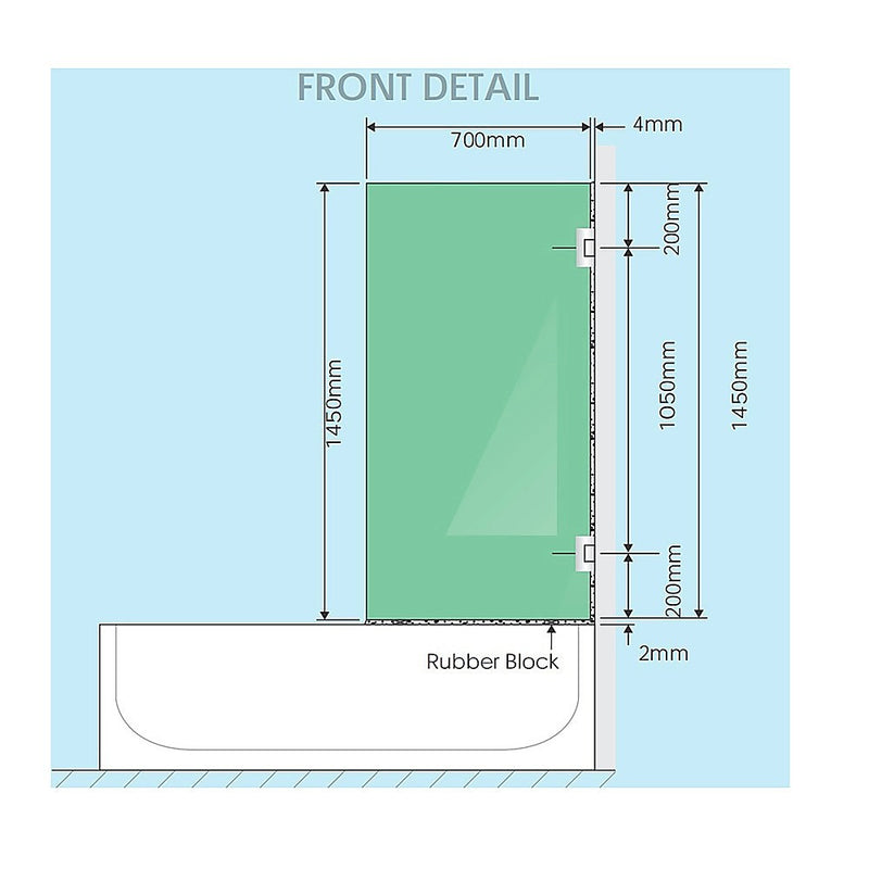 70cm Frameless Swing Bath Panel with Brushed Gold Hardware