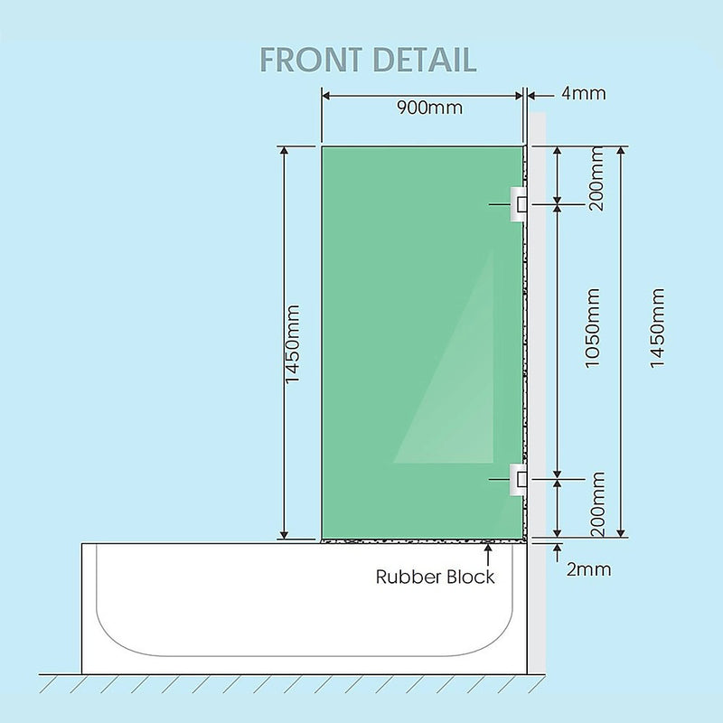 90cm Frameless Swing Bath Panel with Black Hardware