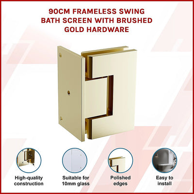 90cm Frameless Swing Bath Screen with Brushed Gold Hardware