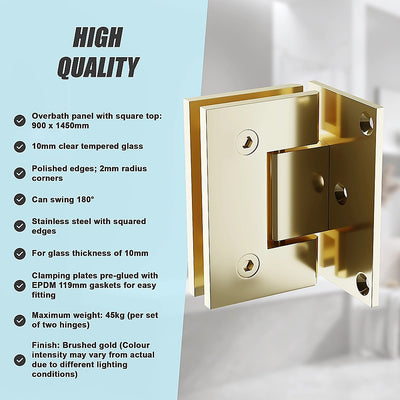 90cm Frameless Swing Bath Screen with Brushed Gold Hardware