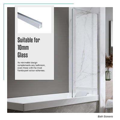 70cm Frameless Glass Bath Screen with Wall Channel - Chrome