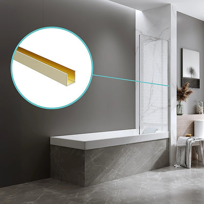 70cm Frameless Glass Bath Screen with Wall Channel - Gold